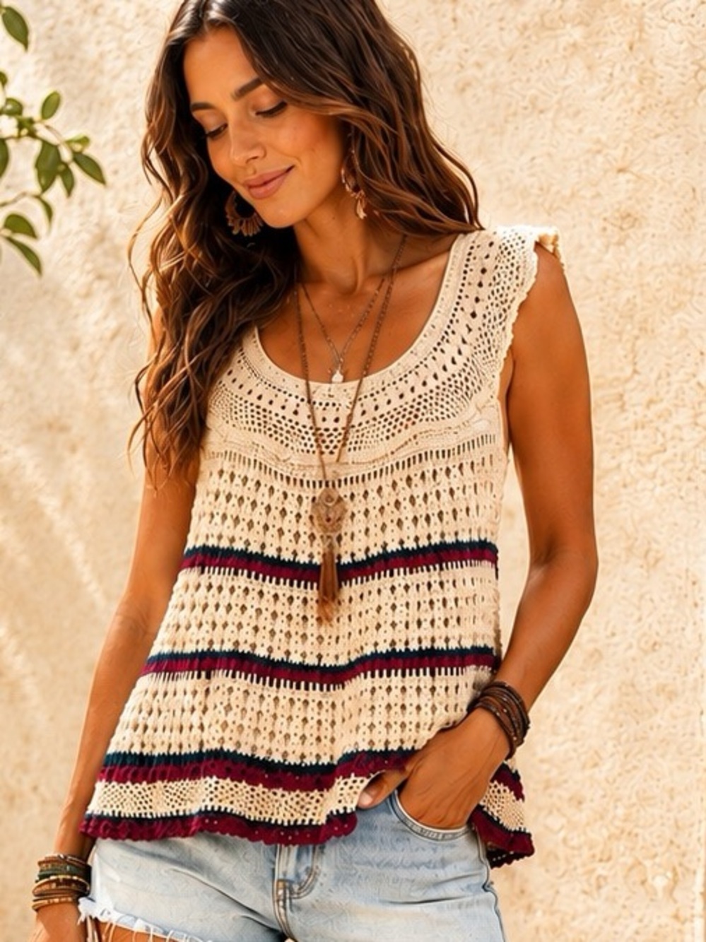 Boho-Chic Crochet Babydoll Top by Twenty One, Size Medium